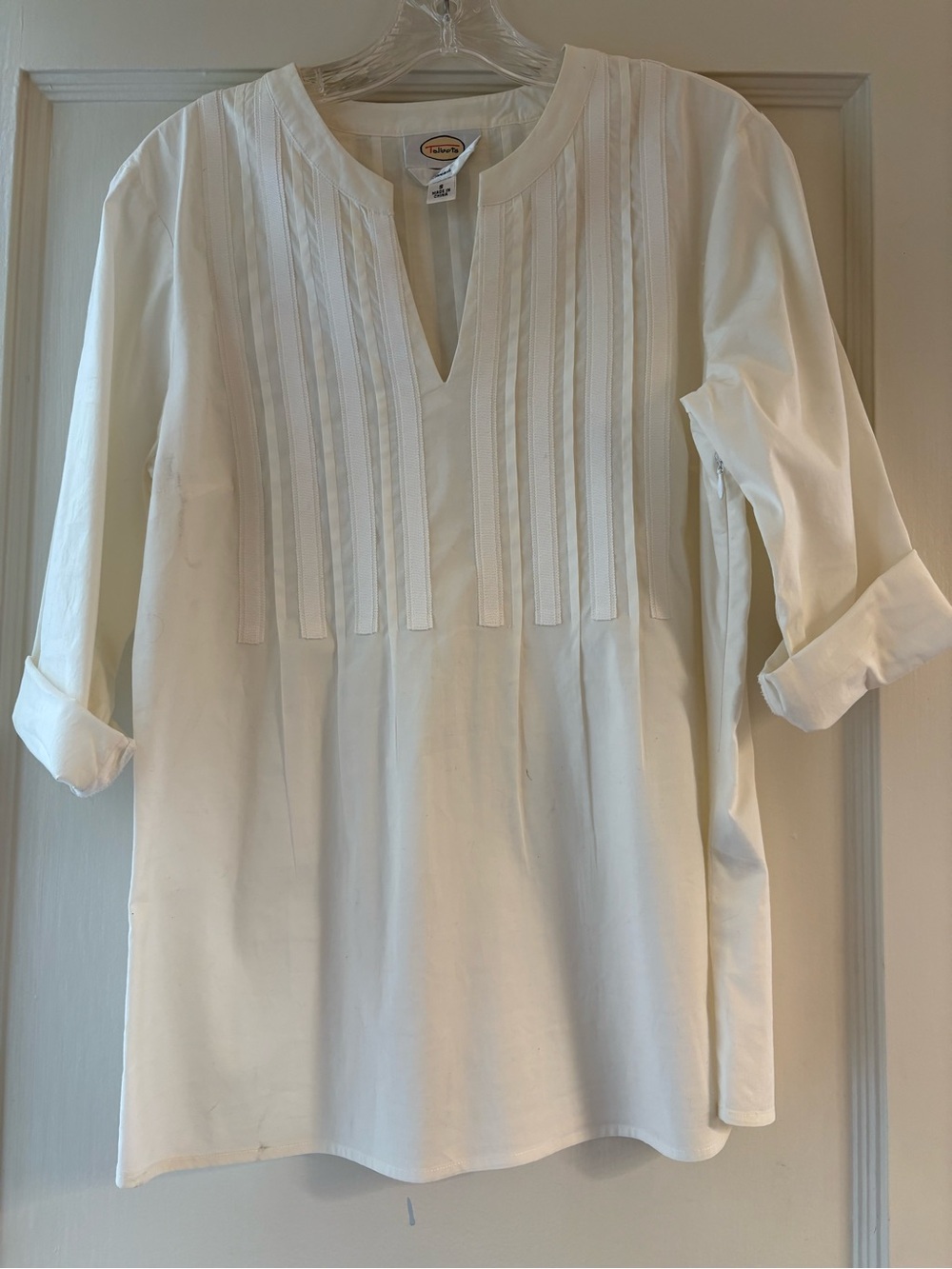 Talbots white pintuck  lightweight tunic blouse